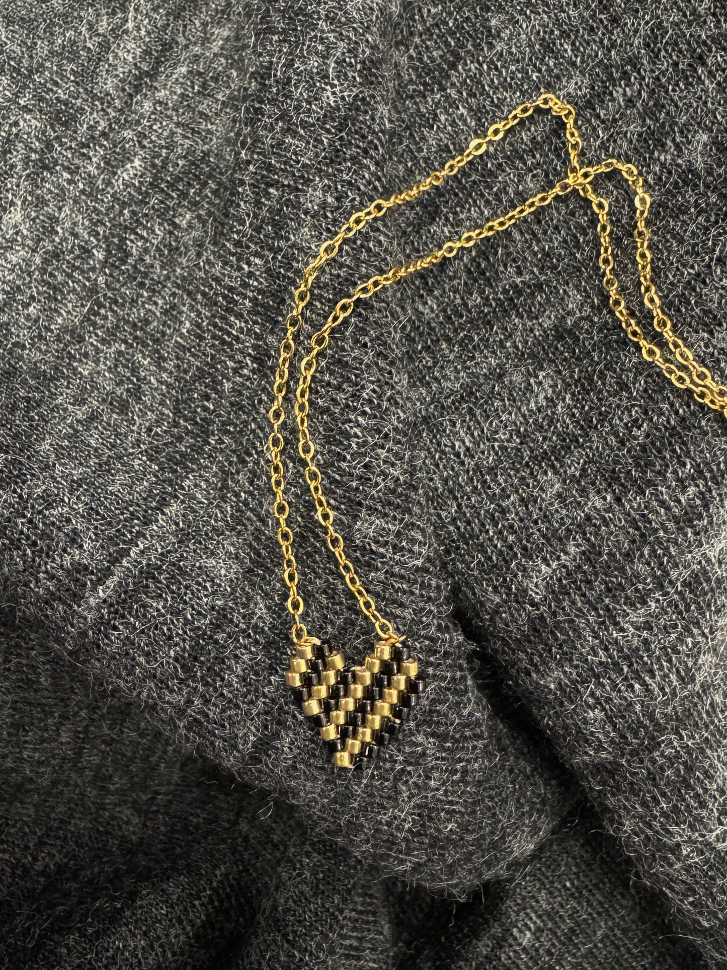 Heart Necklace Black & Gold