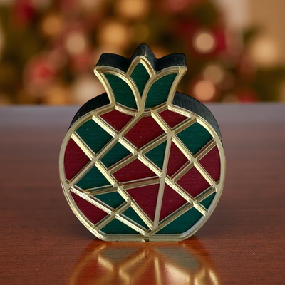 Γουρακι Ξύλινο Μωσαϊκό Ρόδι κόκκινο/πρασινο